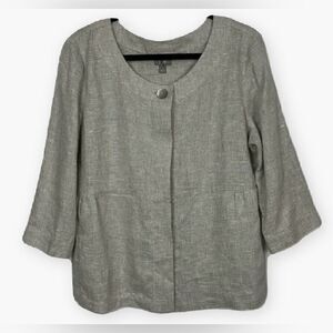 J. Jill Beige Linen Blend Metallic Shimer 3/4 Sleeve Light Jacket Size L